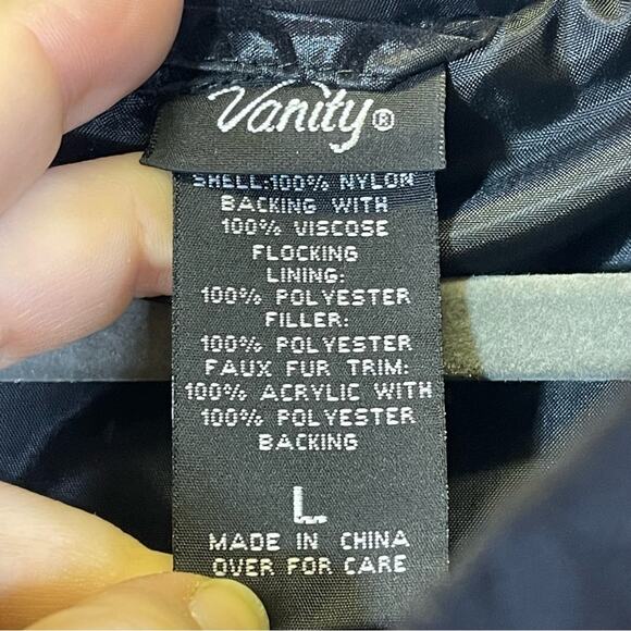 Vanity, Puffer Vest, Detachable Hood. Velvety Embossed Vest. Size Large. - Picture 7 of 8